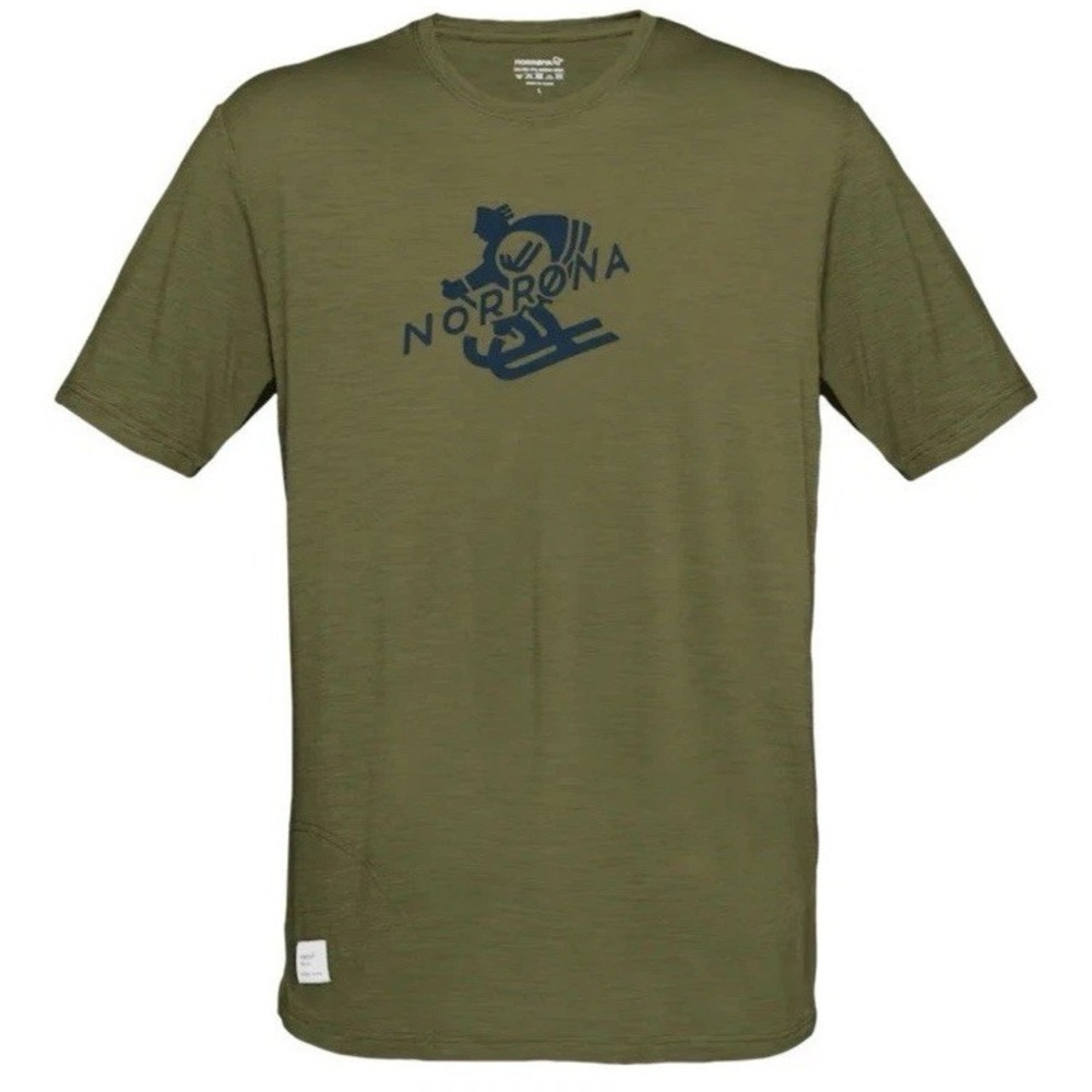 Norrona Svalbard Wool Blend T Shirt Olive Drab Skier Graphics 2419-19 Mens XL
